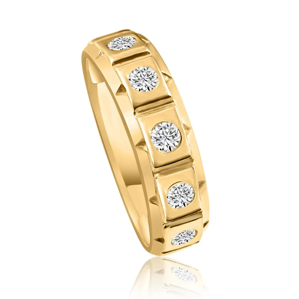1/2Ct Men's 5-Stone Diamond Ring in 10k Yellow Gold