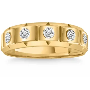 1/2Ct Men's 5-Stone Diamond Ring in 10k Yellow Gold