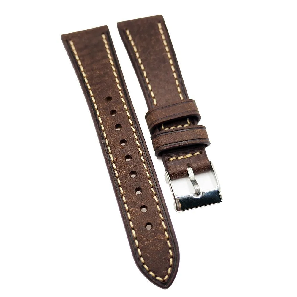 18mm, 20mm Brown Pueblo Calf Leather Watch Strap