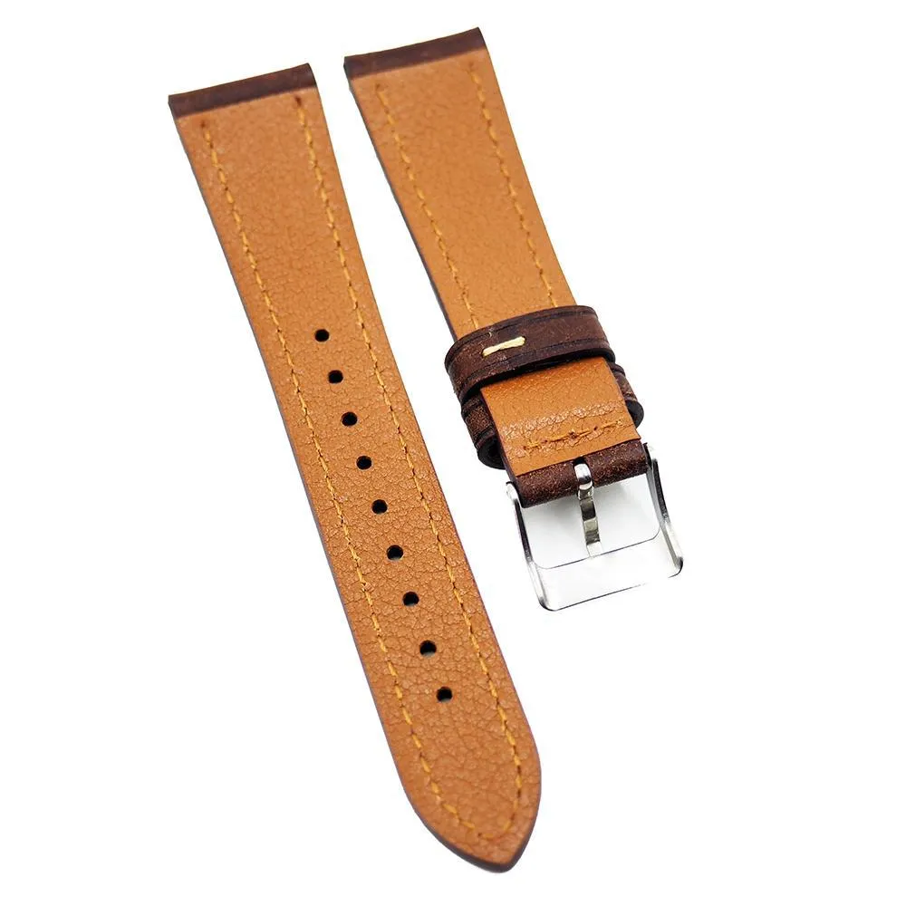 18mm, 20mm Brown Pueblo Calf Leather Watch Strap