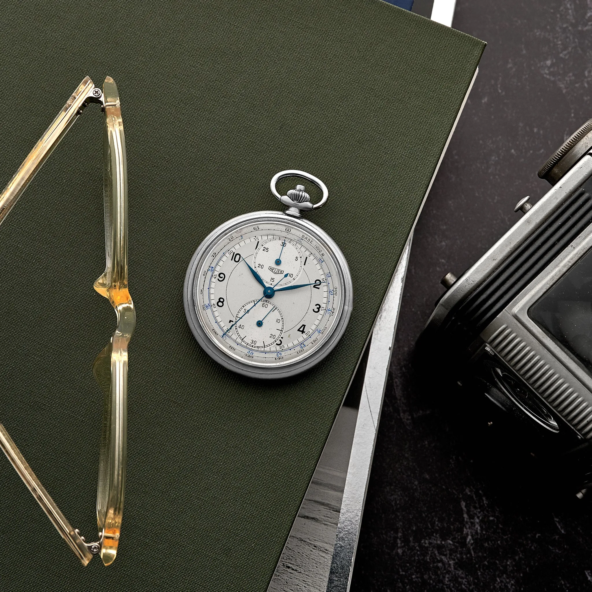 1940s Heuer Single-Button Chronograph Pocket Watch