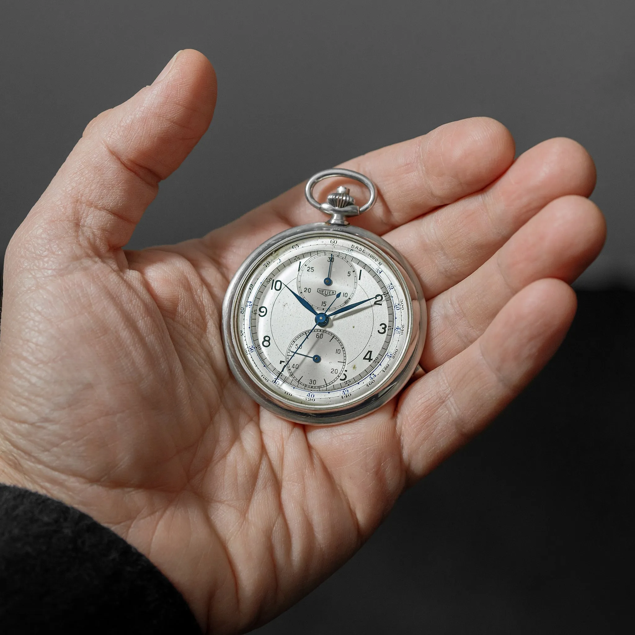 1940s Heuer Single-Button Chronograph Pocket Watch