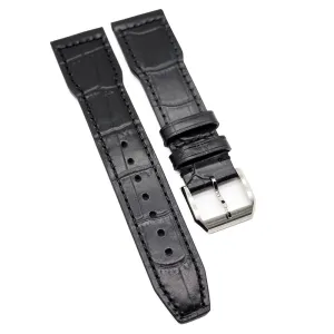 20mm, 21mm, 22mm Black Alligator Embossed Calf Leather Watch Strap For IWC, Semi Square Tail