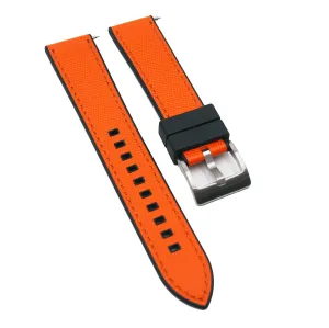 20mm, 22mm Hybrid Orange Saffiano Leather FKM Rubber Watch Strap, Quick Release Spring Bars