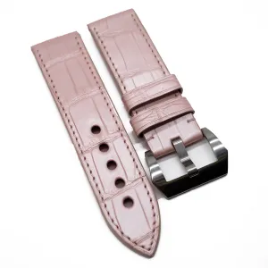 22mm, 24mm, 26mm Semi-Mat Pink Alligator Leather Watch Strap For Panerai