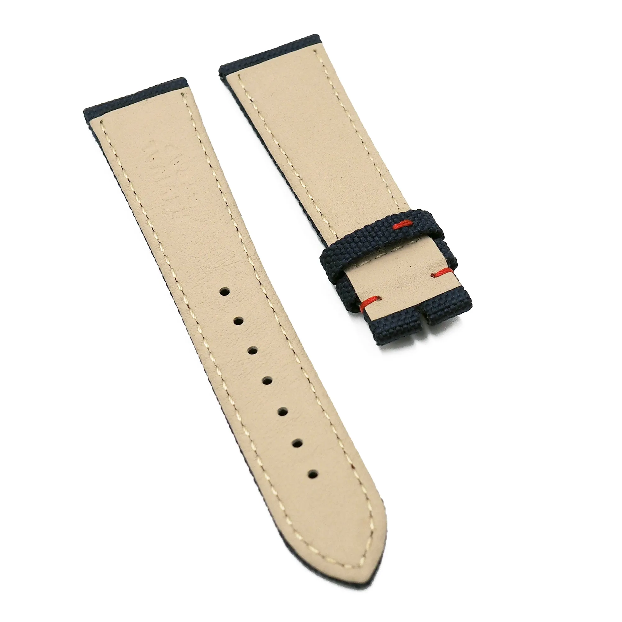 22mm Navy Blue Nylon Watch Strap For Omega, Red Stitching