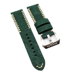 24mm Green Ostrich Leather Watch Strap For Panerai, M Pattern Stitching