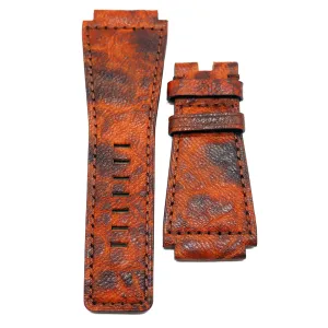 24mm Marble Pattern Rust Orange Calf Leather Watch Strap For Bell & Ross
