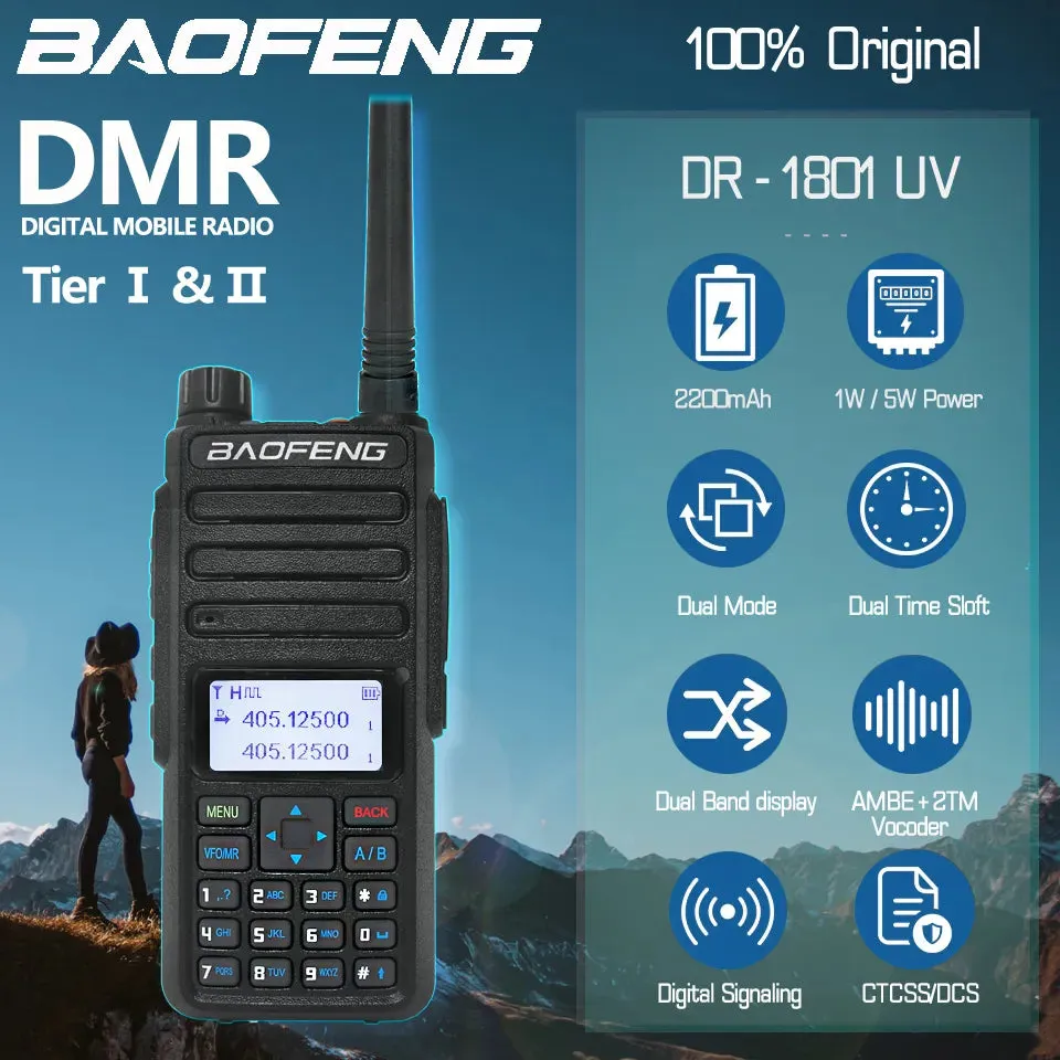 Baofeng DR-1801UV Long Range Dual Band DMR Digital/Analog Walkie Talkie Tier I Tier II Dual Time Slot Upgrade DM-1801 Ham Radio