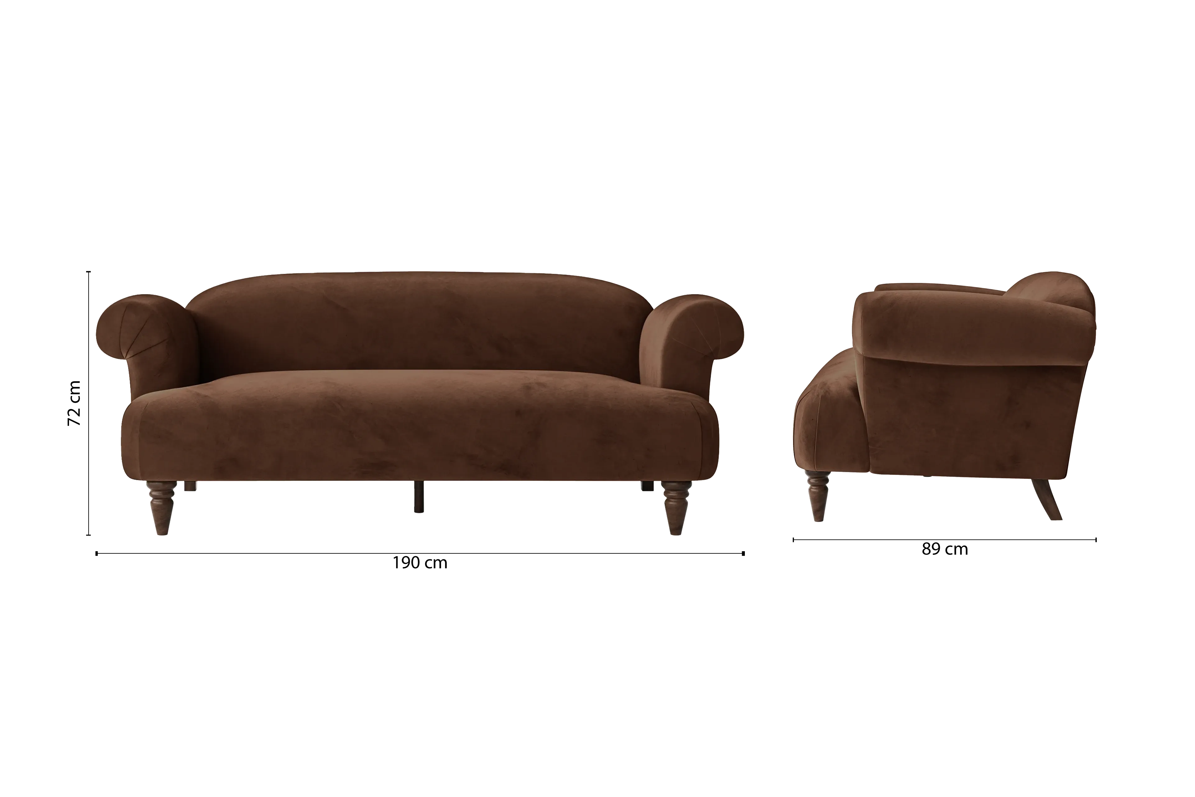 Barberton 3 Seater Sofa Coffee Brown Velvet