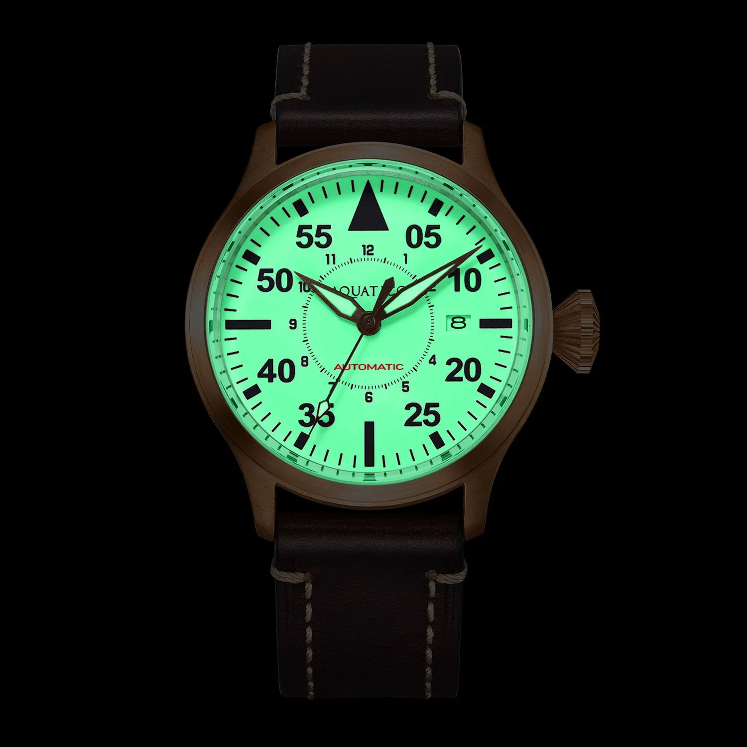 Bronze Horizon Hawk White Full Lume Dial Automatic Pilot Watch