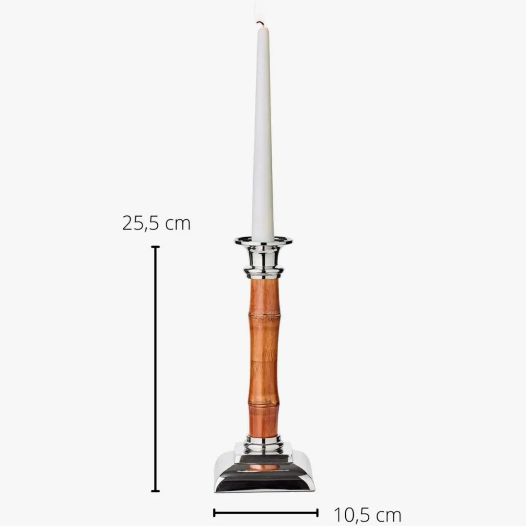 Candlesticks, Stainless Steel and Bamboo, Pair, 10" High