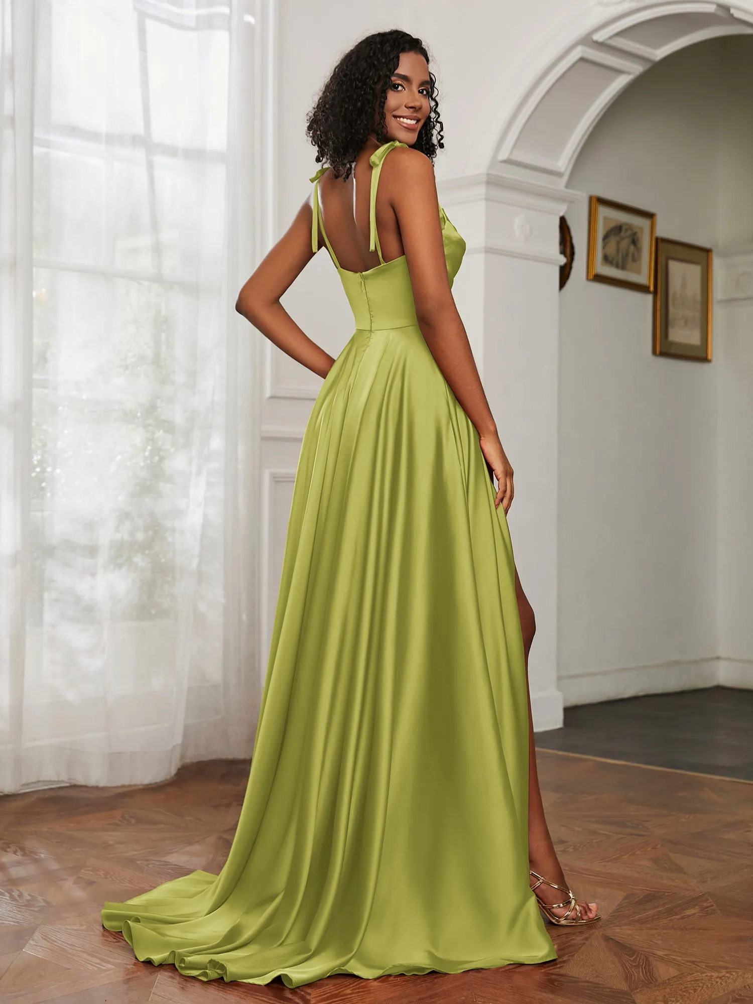 Cowl Neck A-Line Dress With Slit Clover