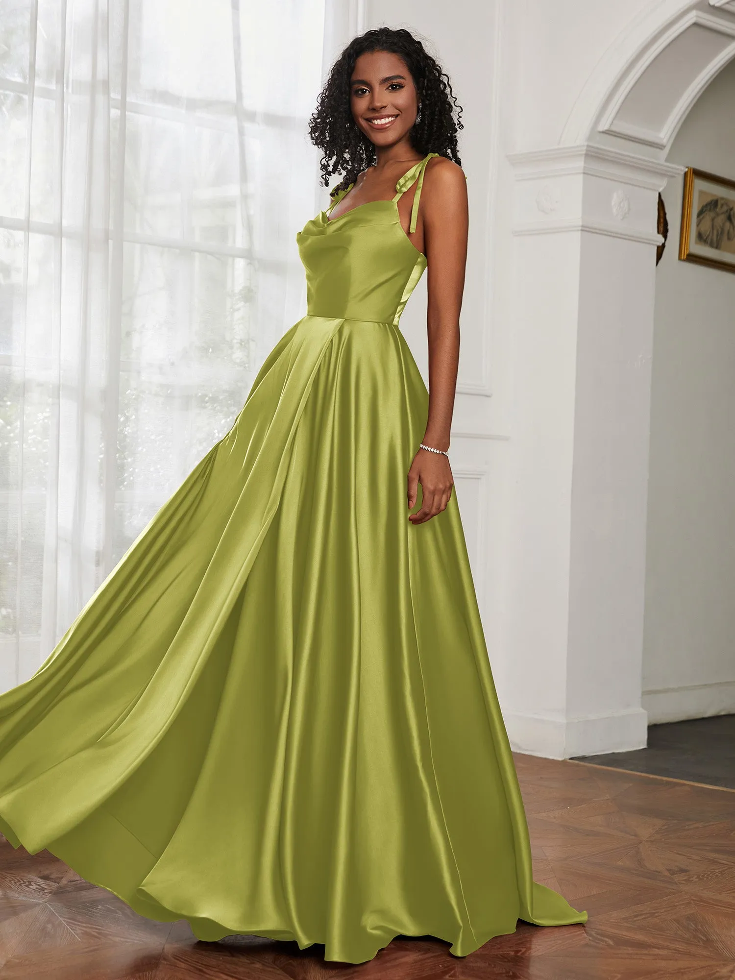 Cowl Neck A-Line Dress With Slit Clover