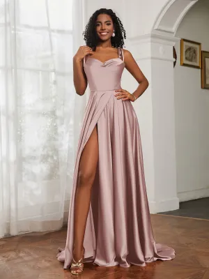 Cowl Neck A-Line Dress With Slit Dusty Rose Plus Size