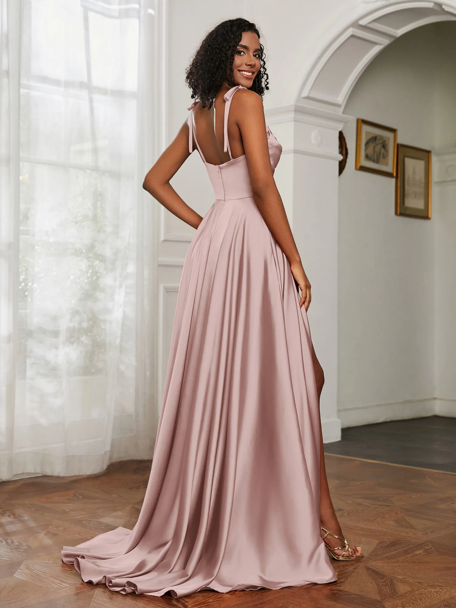 Cowl Neck A-Line Dress With Slit Dusty Rose Plus Size