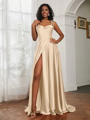 Cowl Neck A-Line Dress With Slit Peach Plus Size