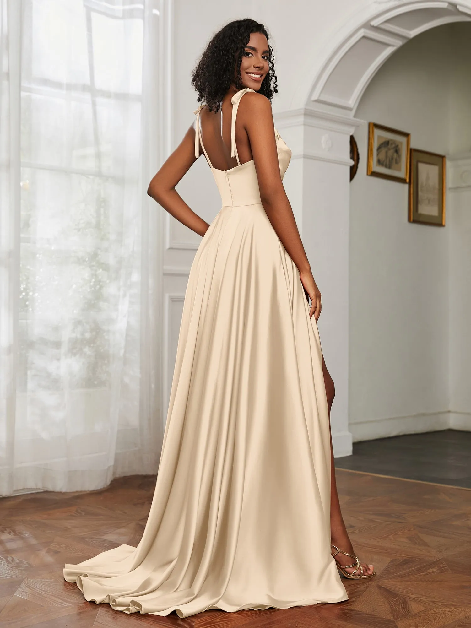 Cowl Neck A-Line Dress With Slit Peach Plus Size