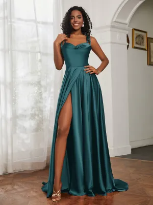 Cowl Neck A-Line Dress With Slit Peacock