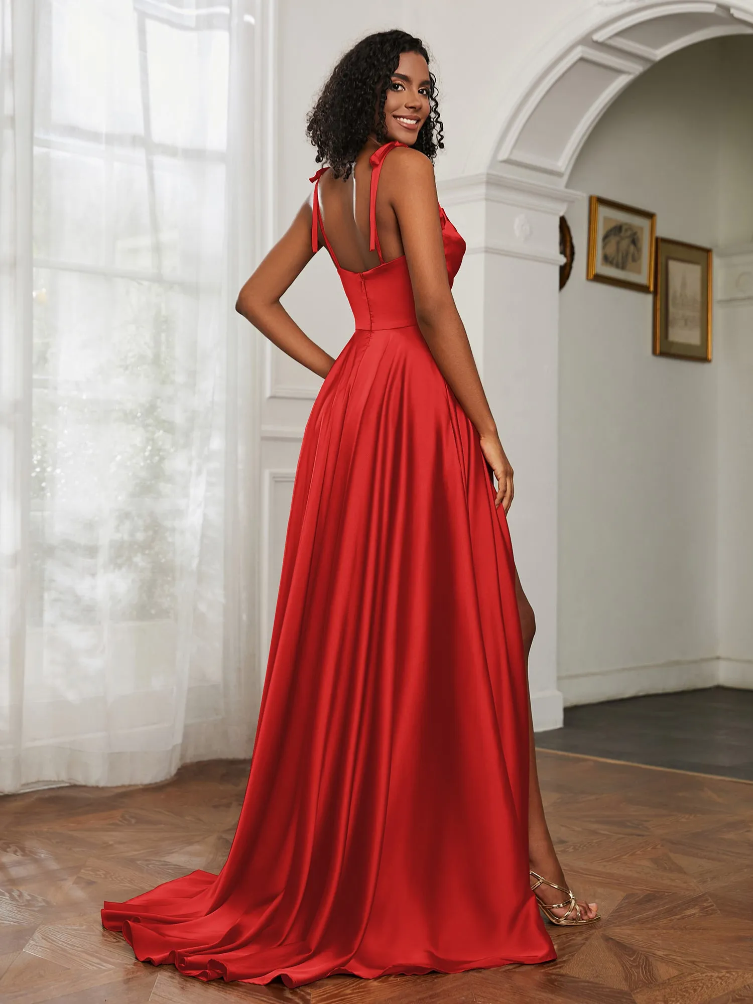 Cowl Neck A-Line Dress With Slit Red Plus Size
