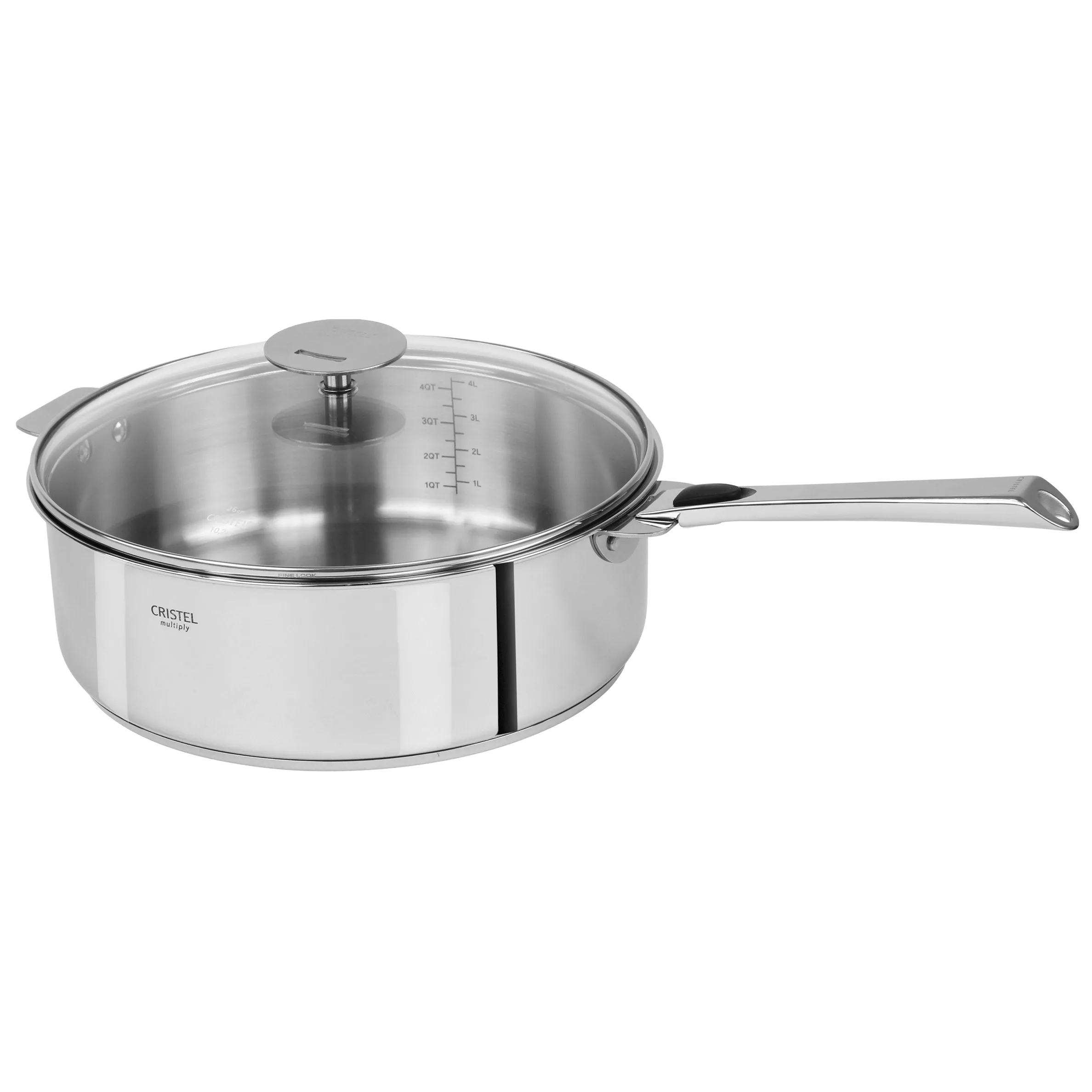 Cristel Casteline Detachable Handle 5-Quart Saute Pan With Domed Glass Lid
