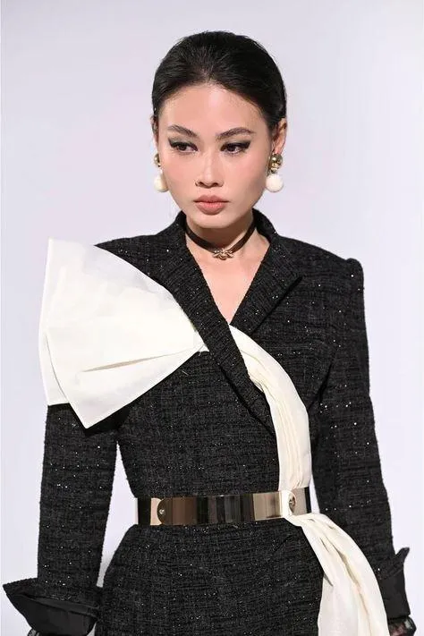 Elegant folded lapel midi designer inspired tweed dress- Chichi