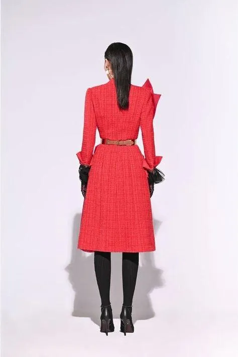 Elegant folded lapel midi designer inspired tweed dress- Chichi