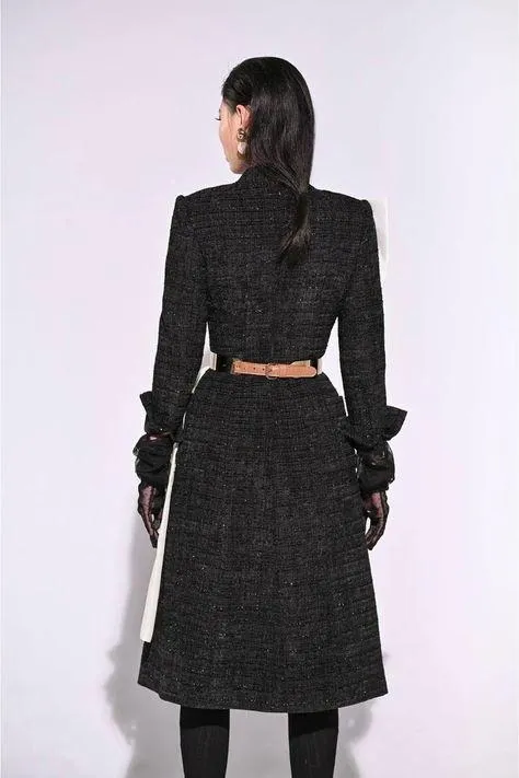 Elegant folded lapel midi designer inspired tweed dress- Chichi