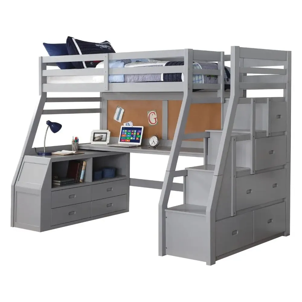 Emmalyn Twin Loft Bed w/Storage and Desk - White, Gray