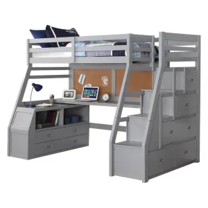 Emmalyn Twin Loft Bed w/Storage and Desk - White, Gray