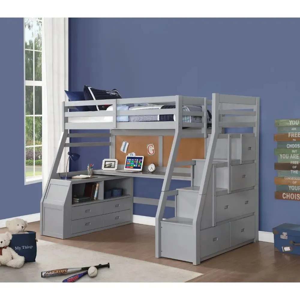 Emmalyn Twin Loft Bed w/Storage and Desk - White, Gray