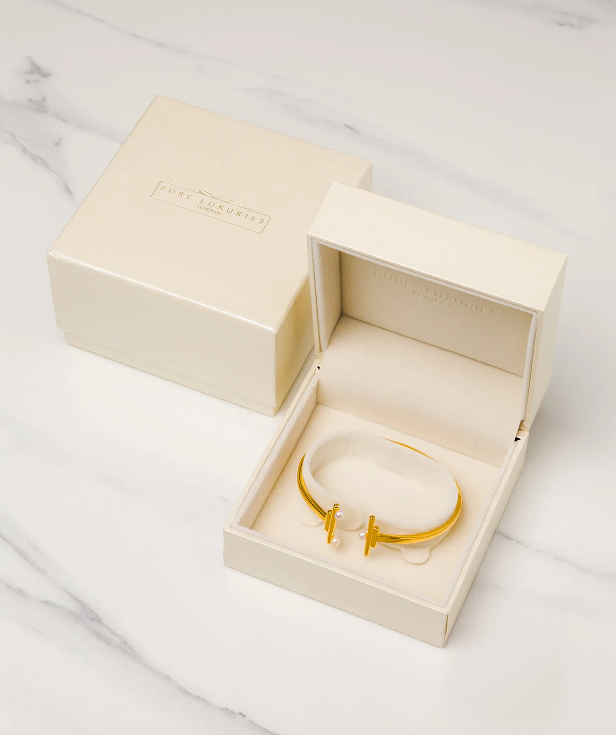 Gift Packaged 'Aubrielle' 18ct Gold Plated 925 Silver & Freshwater Pearl Bangle