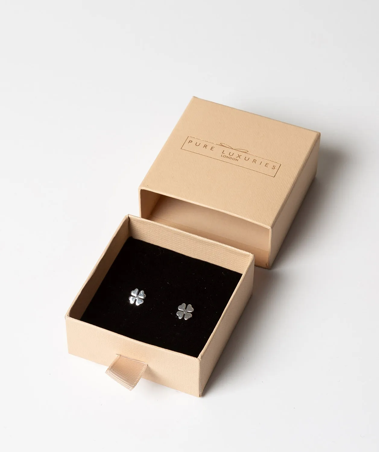 Gift Packaged 'Beata' Sterling Silver Four Leaf Clover Earrings