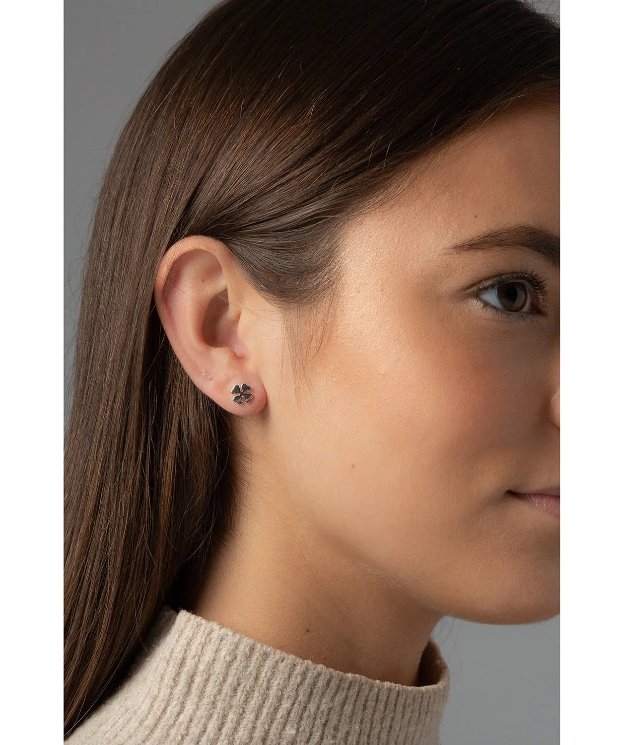 Gift Packaged 'Beata' Sterling Silver Four Leaf Clover Earrings