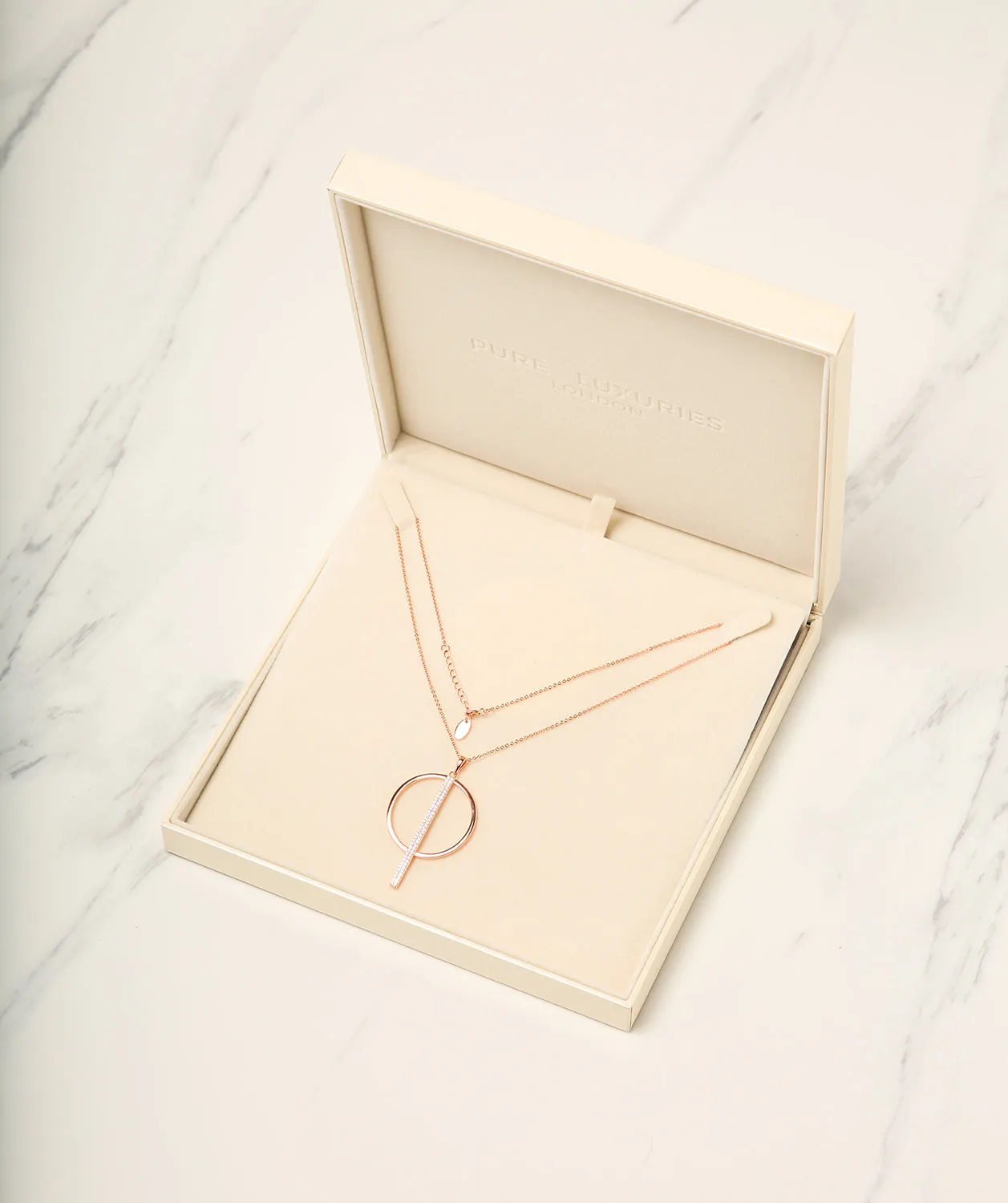 Gift Packaged 'Borealis' 18ct Rose Gold Plated 925 Silver & Cubic Zirconia Circle Necklace