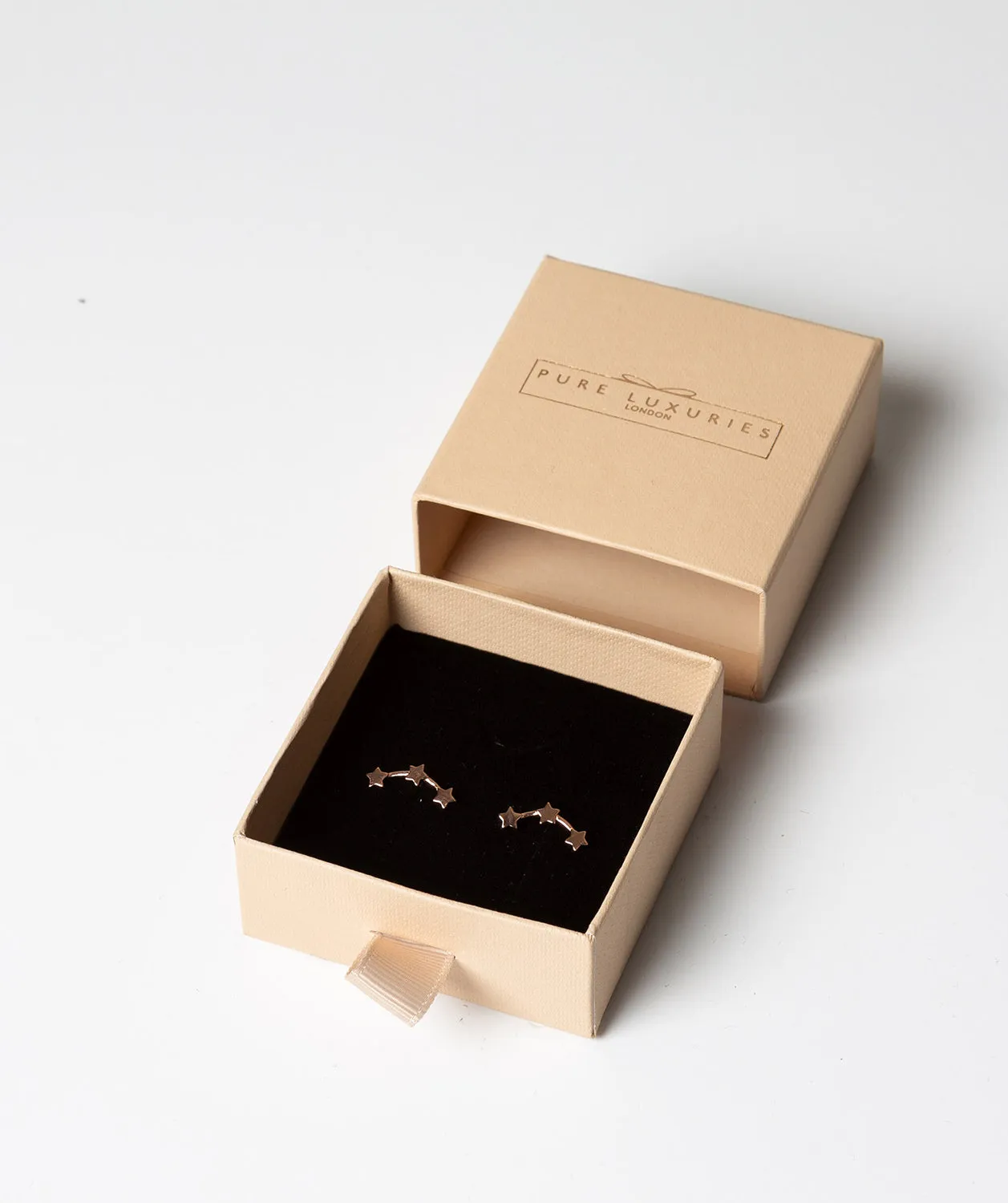 Gift Packaged 'Meriall' 18ct Rose Gold Plated Sterling Silver Trio of Stars Earrings