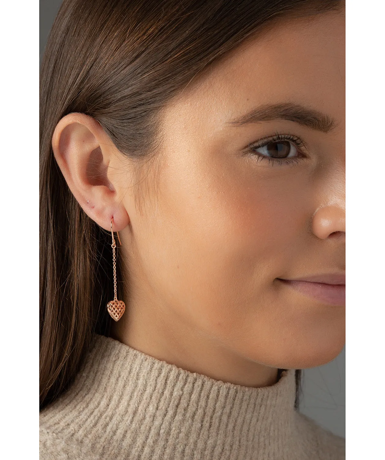 Gift Packaged 'Quintia' 18ct Rose Gold Plated Sterling Silver Woven Heart Earrings