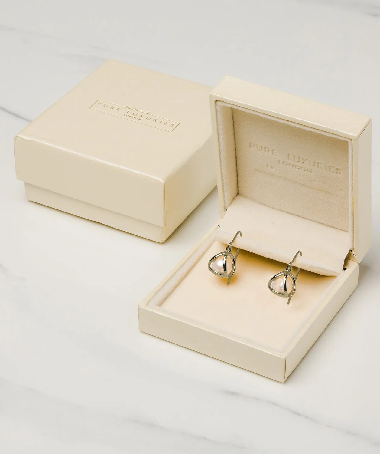 Gift Packaged 'Sandra' Sterling Silver Caged Freshwater Pearl Earrings