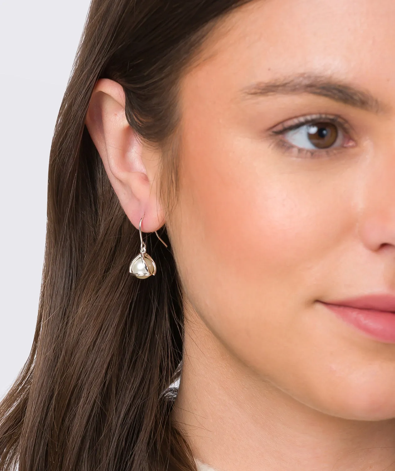 Gift Packaged 'Sandra' Sterling Silver Caged Freshwater Pearl Earrings