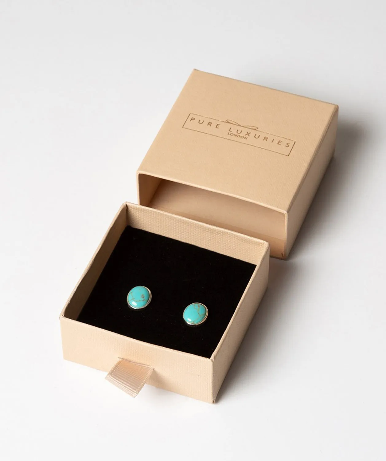 Gift Packaged 'Taygete' Sterling Silver & Turquoise Gemstone Oval Stud Earrings