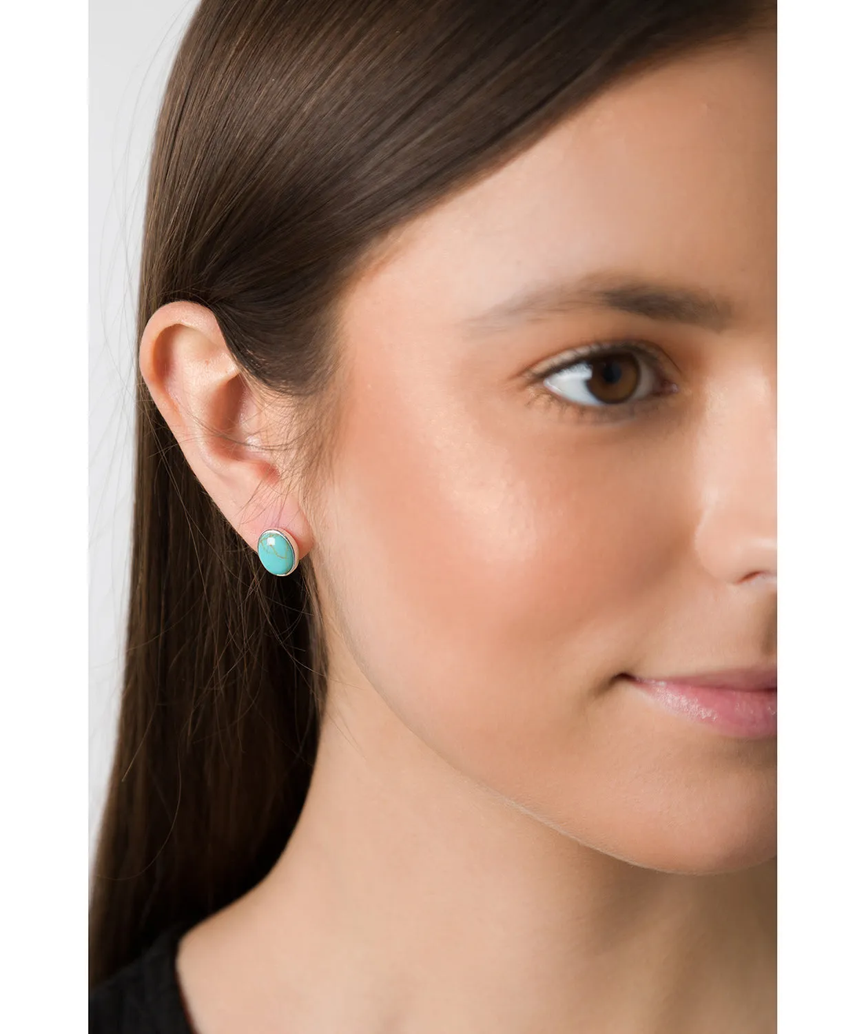 Gift Packaged 'Taygete' Sterling Silver & Turquoise Gemstone Oval Stud Earrings