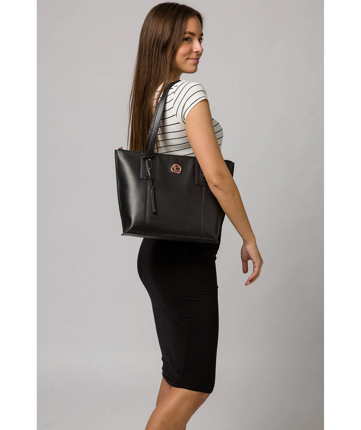 'Goya' Black Leather Tote Bag