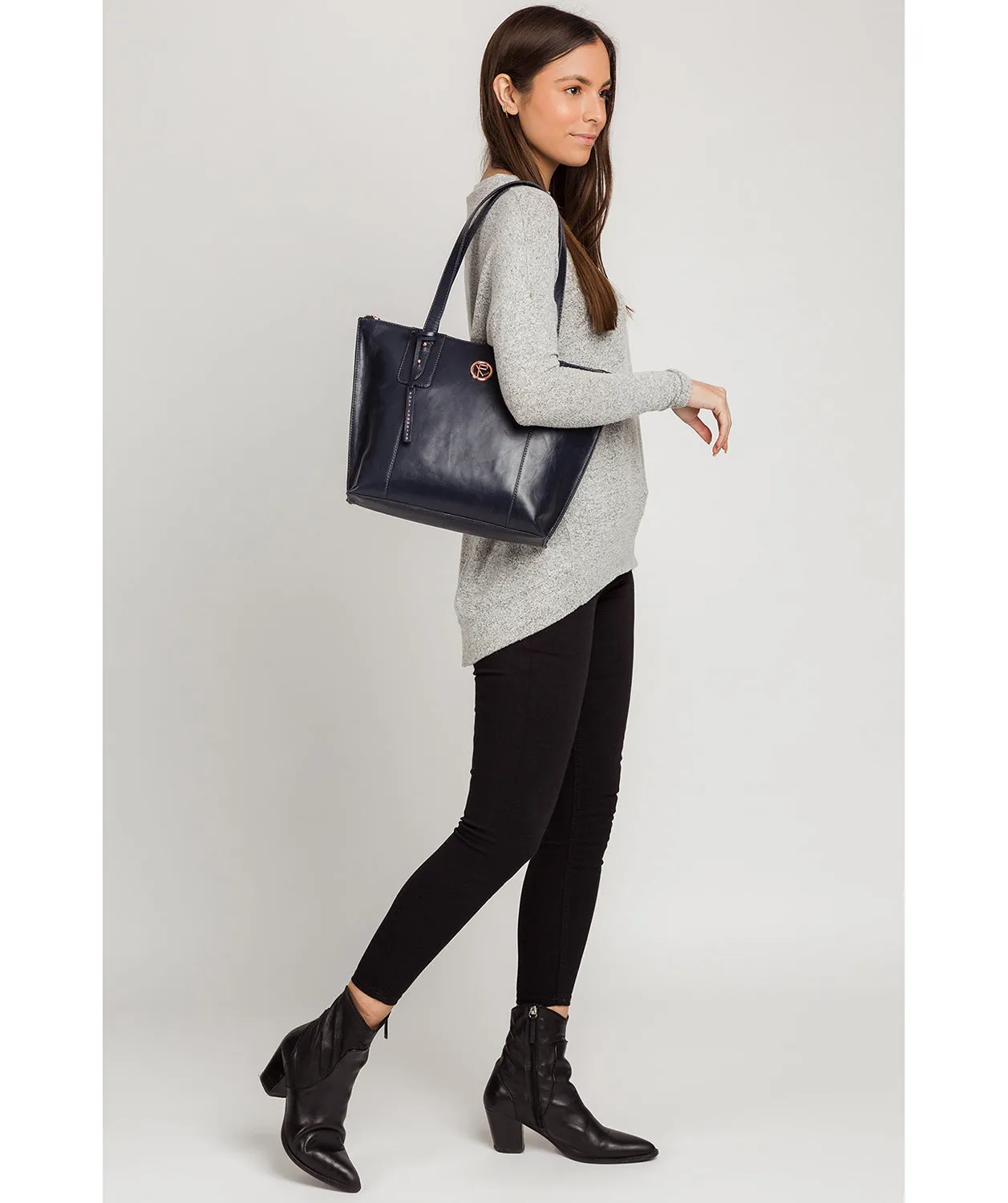 'Goya' Navy Leather Tote Bag