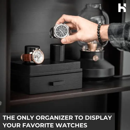 Holme & Hadfield Double Watch Box Fathers Day Gift Sleek Wooden Organizer Black