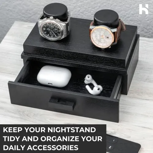 Holme & Hadfield Double Watch Box Fathers Day Gift Sleek Wooden Organizer Black