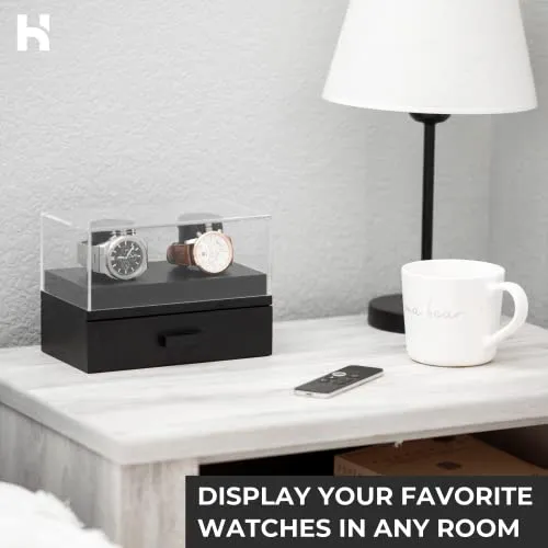 Holme & Hadfield Double Watch Box Fathers Day Gift Sleek Wooden Organizer Black