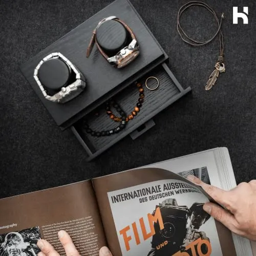 Holme & Hadfield Double Watch Box Fathers Day Gift Sleek Wooden Organizer Black