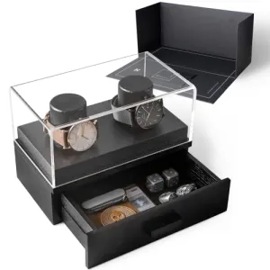 Holme & Hadfield Double Watch Box Fathers Day Gift Sleek Wooden Organizer Black