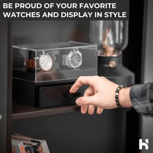 Holme & Hadfield Double Watch Box Fathers Day Gift Sleek Wooden Organizer Black
