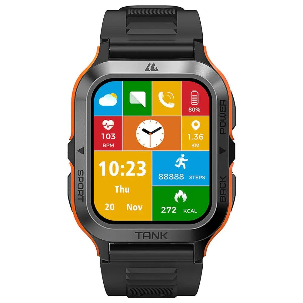 Kospet Tank M2 Military Smart Watch Black x Orange Metal Case With Black Silicone Rubber Strap (Open Box)